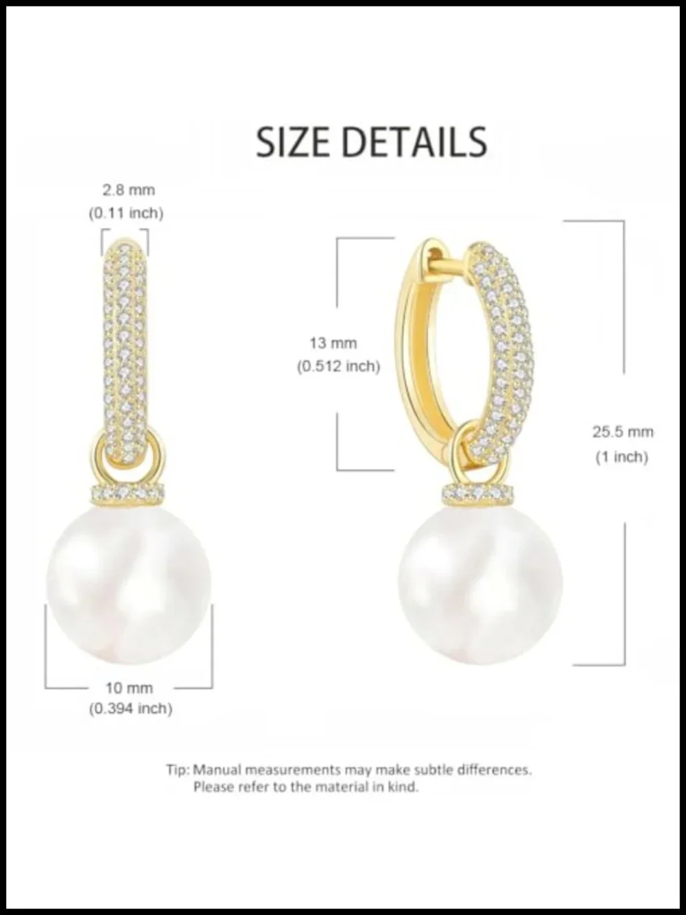 Pearl Drop Huggie Earrings Women 14K Gold Plated Dainty Cubic Zirconia Hoop